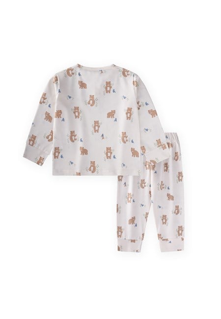 Animal Desenli Pijama Takım 1-5 Yaş Kırık Beyaz