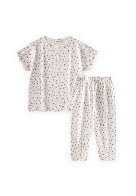 Desenli Pijama Takımı 1-8 Yaş Lila Çiçek Desen