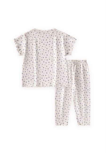 Desenli Pijama Takımı 1-8 Yaş Lila Çiçek Desen
