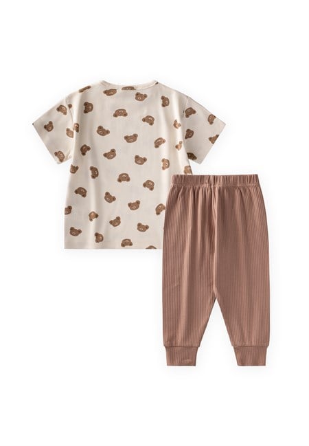 Desenli Pijama Takımı 1-7 Yaş Ekru