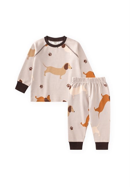 Desenli Pijama Takımı 1-6 Yaş Bej