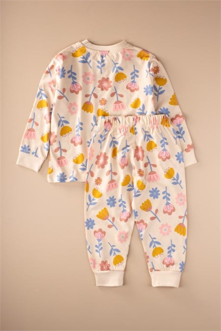Desenli Pijama Takımı 2-8 Yaş Ekru Çiçek Desen