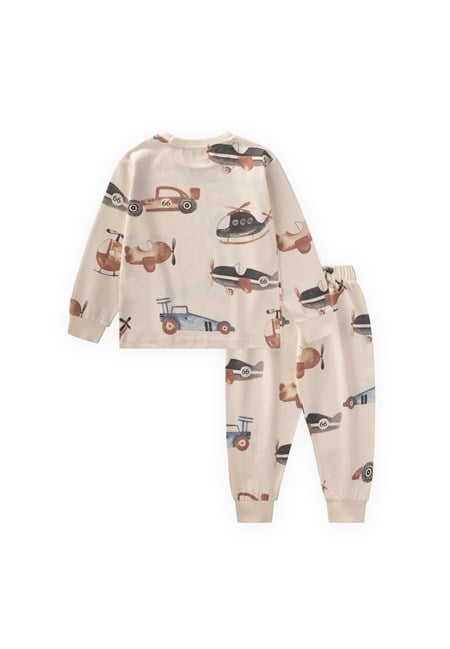 Desenli Pijama Takımı 2-8 Yaş EKRU UÇAK DESEN