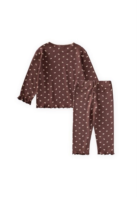 Çiçek Desenli Pijama Takımı 1-8 Yaş Kahverengi