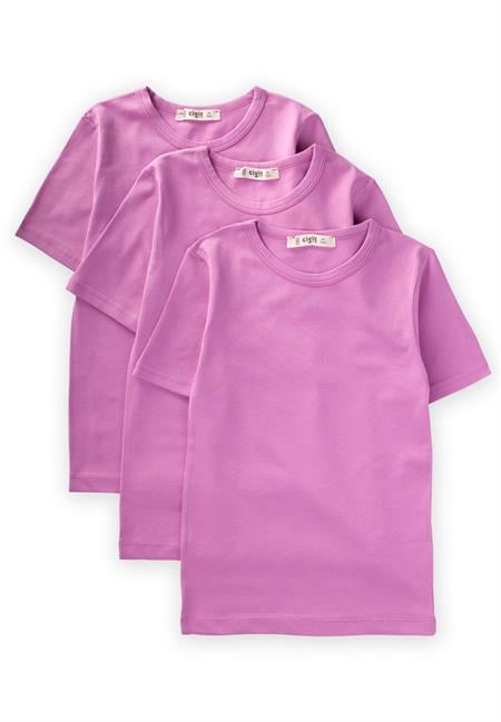 Kısa Kollu Kız Tişört 2-9 Yaş Lila