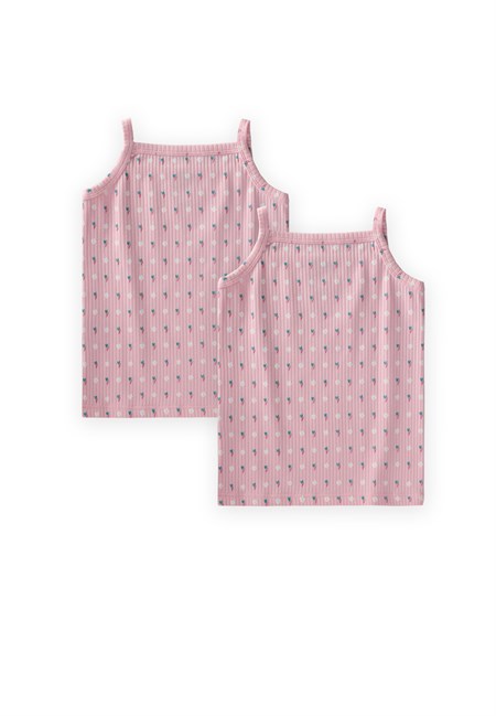 İkili İp Askılı Kız Atlet 2-11 Yaş PUDRA ÇİÇEK DESENLİ