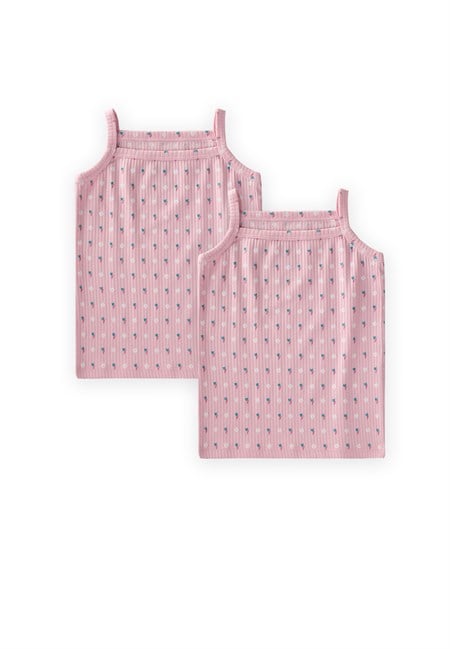 İkili İp Askılı Kız Atlet 2-11 Yaş PUDRA ÇİÇEK DESENLİ