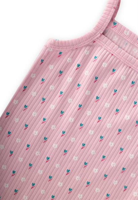 İkili İp Askılı Kız Atlet 2-11 Yaş PUDRA ÇİÇEK DESENLİ