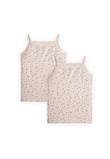 İkili İp Askılı Kız Atlet 2-11 Yaş EKRU LİLA ÇİÇEK DES.