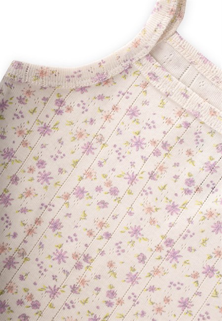 İkili İp Askılı Kız Atlet 2-11 Yaş EKRU LİLA ÇİÇEK DES.