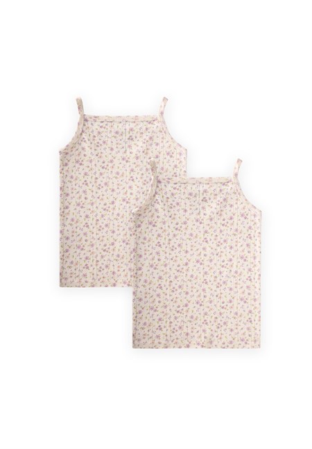 İkili İp Askılı Kız Atlet 2-11 Yaş EKRU LİLA ÇİÇEK DES.