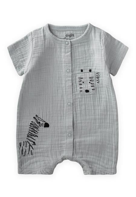 Zebra Nakışlı Müslin Şort Tulum 0-3 yaş SU YEŞİLİ