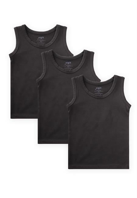 Üçlü Geniş Askılı Atlet Set 2-9 yaş Siyah