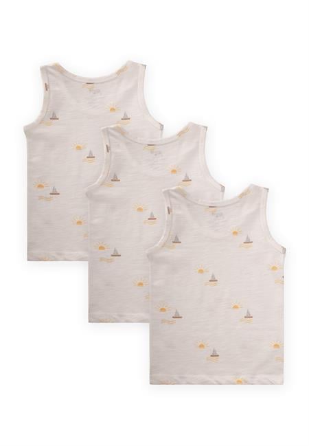 Üçlü Geniş Askılı Atlet Set 2-9 yaş Yelken Güneş Baskılı Ekru