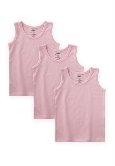 Üçlü Geniş Askılı Atlet Set 2-9 yaş Şeker Pembe