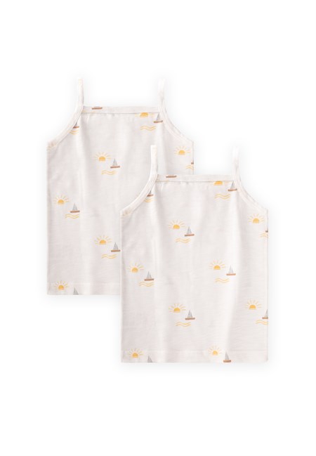 İp Askılı Kız Atlet Üçlü Yelken Güneş Baskılı EKRU