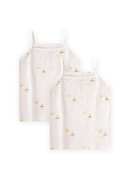 İp Askılı Kız Atlet Üçlü Yelken Güneş Baskılı EKRU