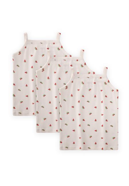 İp Askılı Kız Atlet Üçlü EKRU KARPUZ DESENLİ