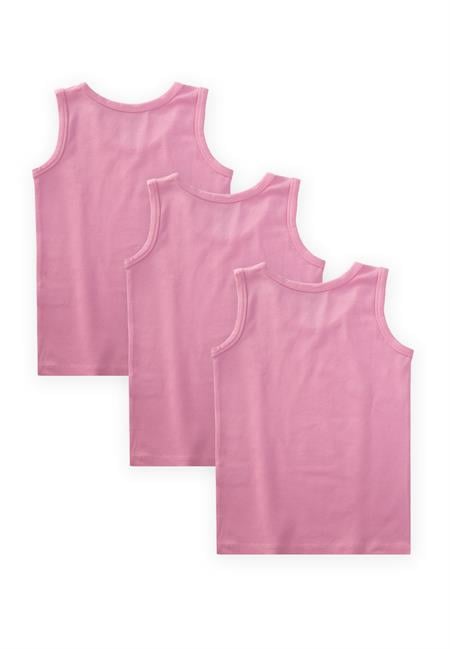 Üçlü Geniş Askılı  Kız Atlet 2-9 Yaş Şeker Pembe