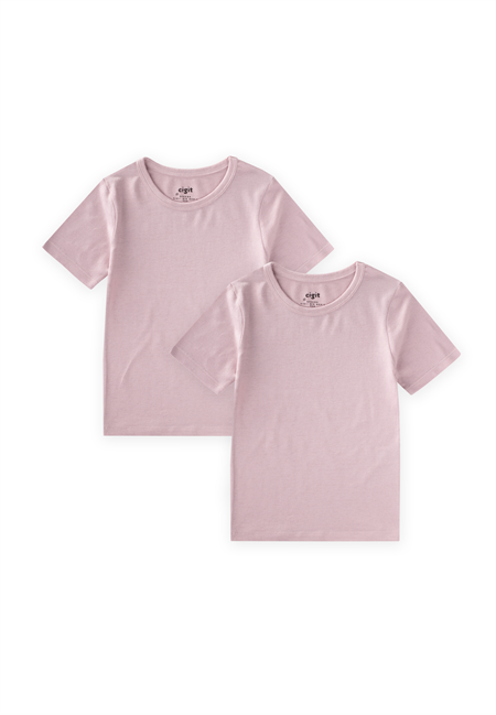 İkili Kısa Kollu Atlet 2-9 Yaş Pudra