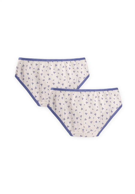 İkili Biyeli Slip Külot  2-9 Yaş Ekru Çiçek Desenli