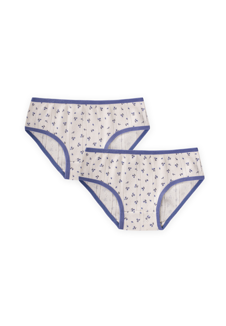 İkili Biyeli Slip Külot  2-9 Yaş Ekru Çiçek Desenli
