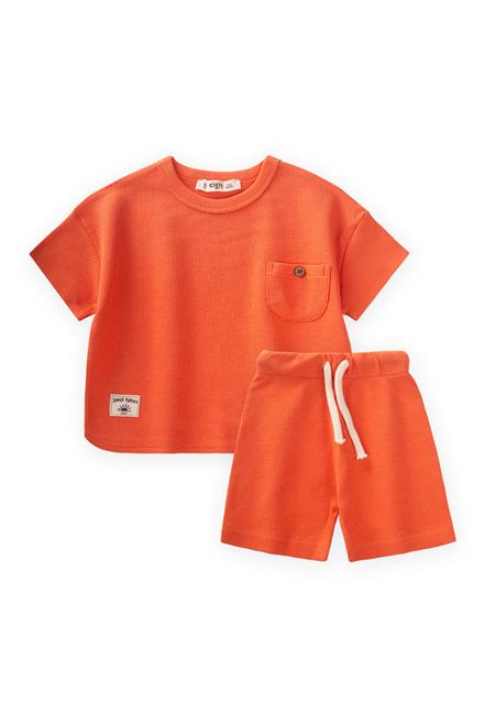 Waffle Dokulu Geniş Kesim Takım 1-5 Yaş Oranj