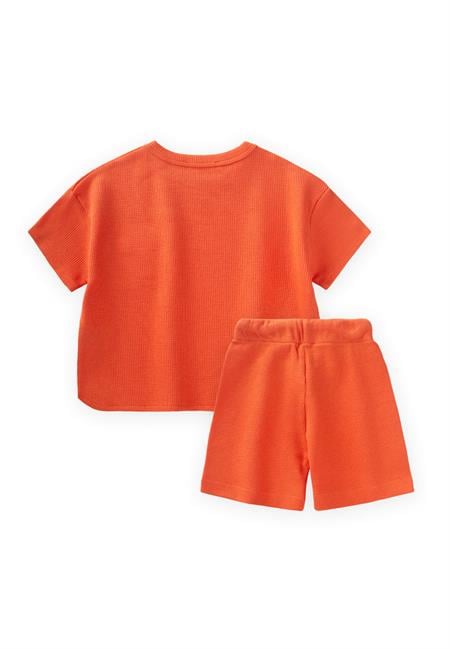 Waffle Dokulu Geniş Kesim Takım 1-5 Yaş Oranj