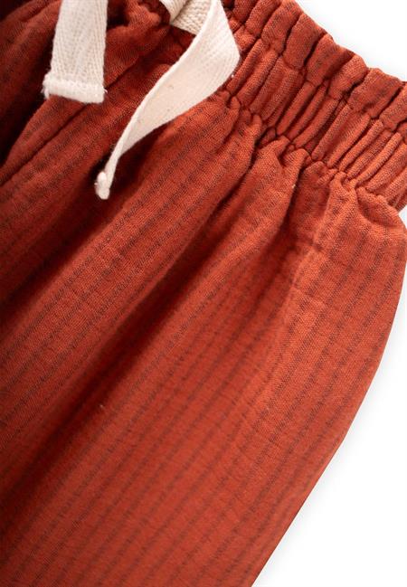 Organic Beli Fırfırlı Geniş Kesim Müslin Pantolon 1-8 Yaş Rust İnce Çizgi
