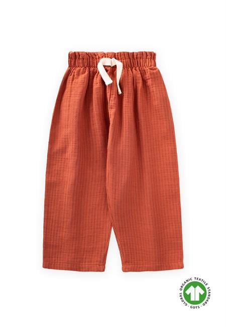 Organic Beli Fırfırlı Geniş Kesim Müslin Pantolon 1-8 Yaş Rust İnce Çizgi