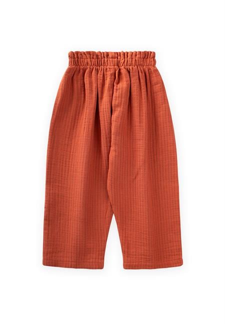 Organic Beli Fırfırlı Geniş Kesim Müslin Pantolon 1-8 Yaş Rust İnce Çizgi