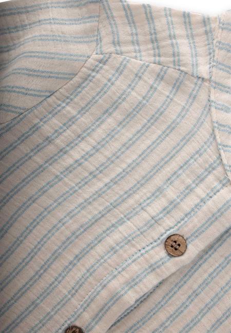 Müslin Gömlek 2-10 Yaş Mavi Çift Çizgili