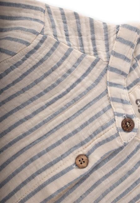 Müslin Gömlek 2-10 Yaş İndigo Kalın Çizgili