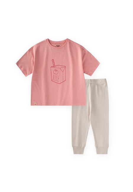 Juice Baskılı Taytlı Takım 2-8 Yaş Koyu Pembe