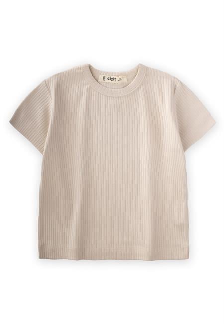 Basic Fitilli T-Shırt 1-5 Yaş Açık Bej