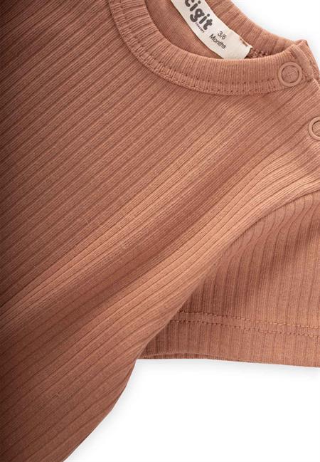 Basic Fitilli T-Shırt 0-12 Ay Kahve