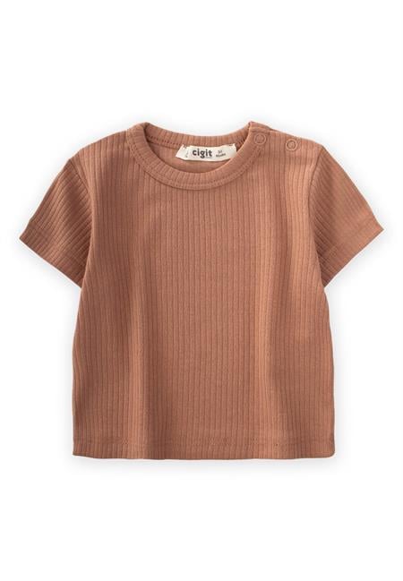 Basic Fitilli T-Shırt 0-12 Ay Kahve