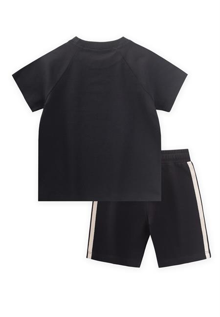 Baskılı Şerit Detaylı T-Shırt Takım 2-10 Yaş Siyah