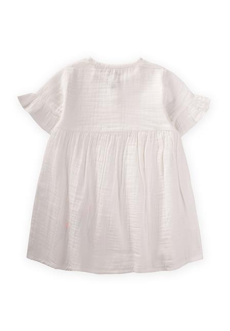 Organik Çiçek Nakışlı Müslin Elbise 1-6 Yaş Ekru