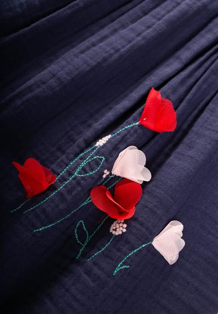 Organik Çiçek Nakışlı Elbise 1-6 Yaş LACİVERT