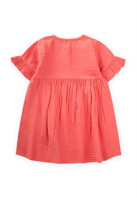 Organik Çiçek Nakışlı Müslin Elbise 1-6 Yaş Mercan