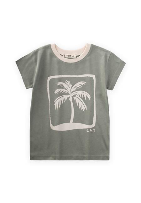 Palmiye Baskılı T-Shırt 2-8 Yaş Yeşil
