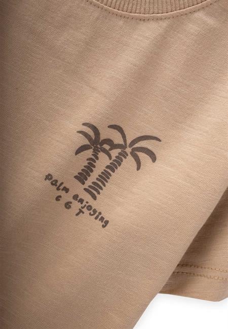 Organik Şalvarlı Palmiye Baskılı T-Shırt Takım 1-5 Yaş Bej