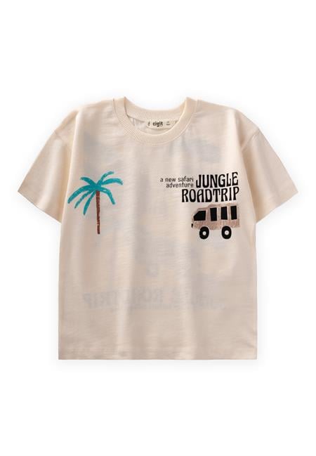 Safari Baskılı T-Shırt 2-7 Yaş Ekru