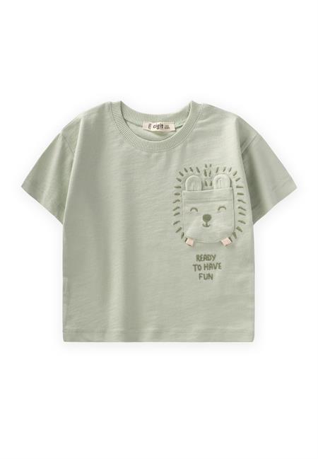 Kedi Nakışlı T-Shırt 1-6 Yaş Su Yeşili