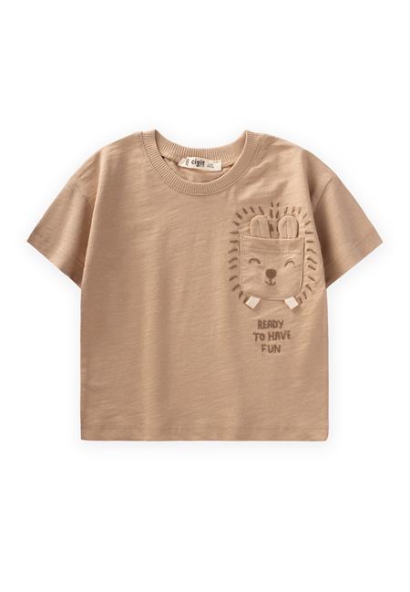Kedi Nakışlı T-Shırt 1-6 Yaş Bej