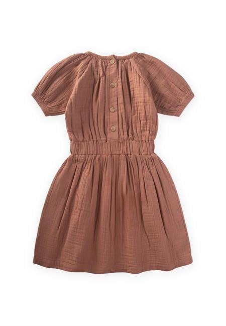 Organik Müslin Rustik Kız Elbise 2-9 Yaş A Kahve