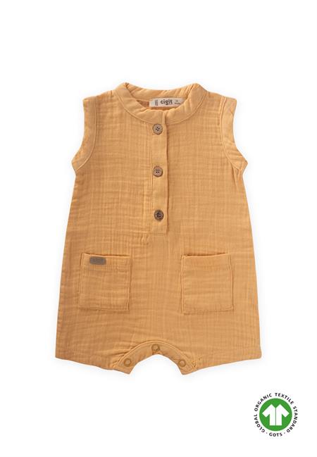 Organik Cepli Tulum 0-3 Yaş PASTEL SARI