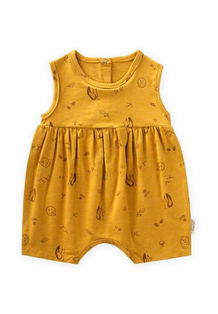 Desenli Kısa Tulum 0-3 Yaş Hardal Sarı