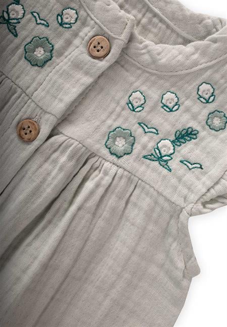 Organik Nakışlı Müslin Tulum 0-3 Yaş Su Yeşil